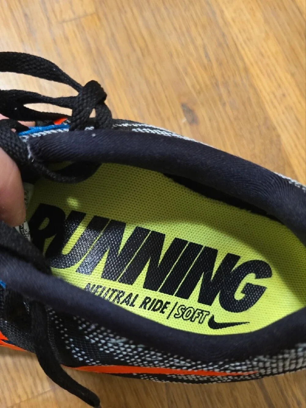 Nike Black Knit Sneakers with Blue Laces and Coral Swoosh